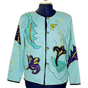 Allure applique embroidered blue jacket sz Medium
